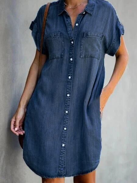 Robe midi slim en jean à manches courtes pour femme - KaoKao
