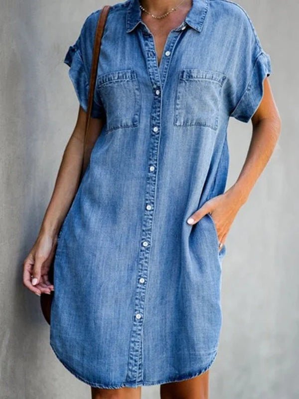 Robe midi slim en jean à manches courtes pour femme - KaoKao