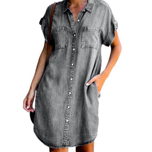 Robe midi slim en jean à manches courtes pour femme - KaoKao