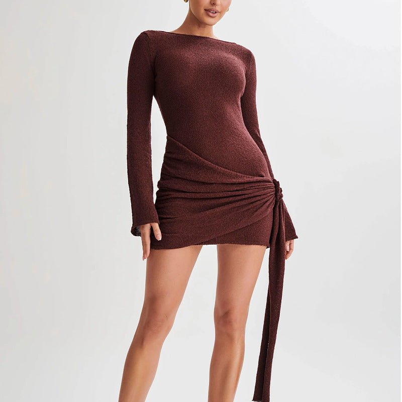 Robe moulante à manches longues, style Y2K, sexy, moulante, en V, dos nu, courte, vêtements pour femmes - KaoKao