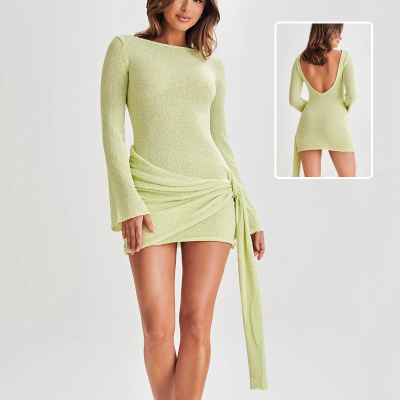 Robe moulante à manches longues, style Y2K, sexy, moulante, en V, dos nu, courte, vêtements pour femmes - KaoKao