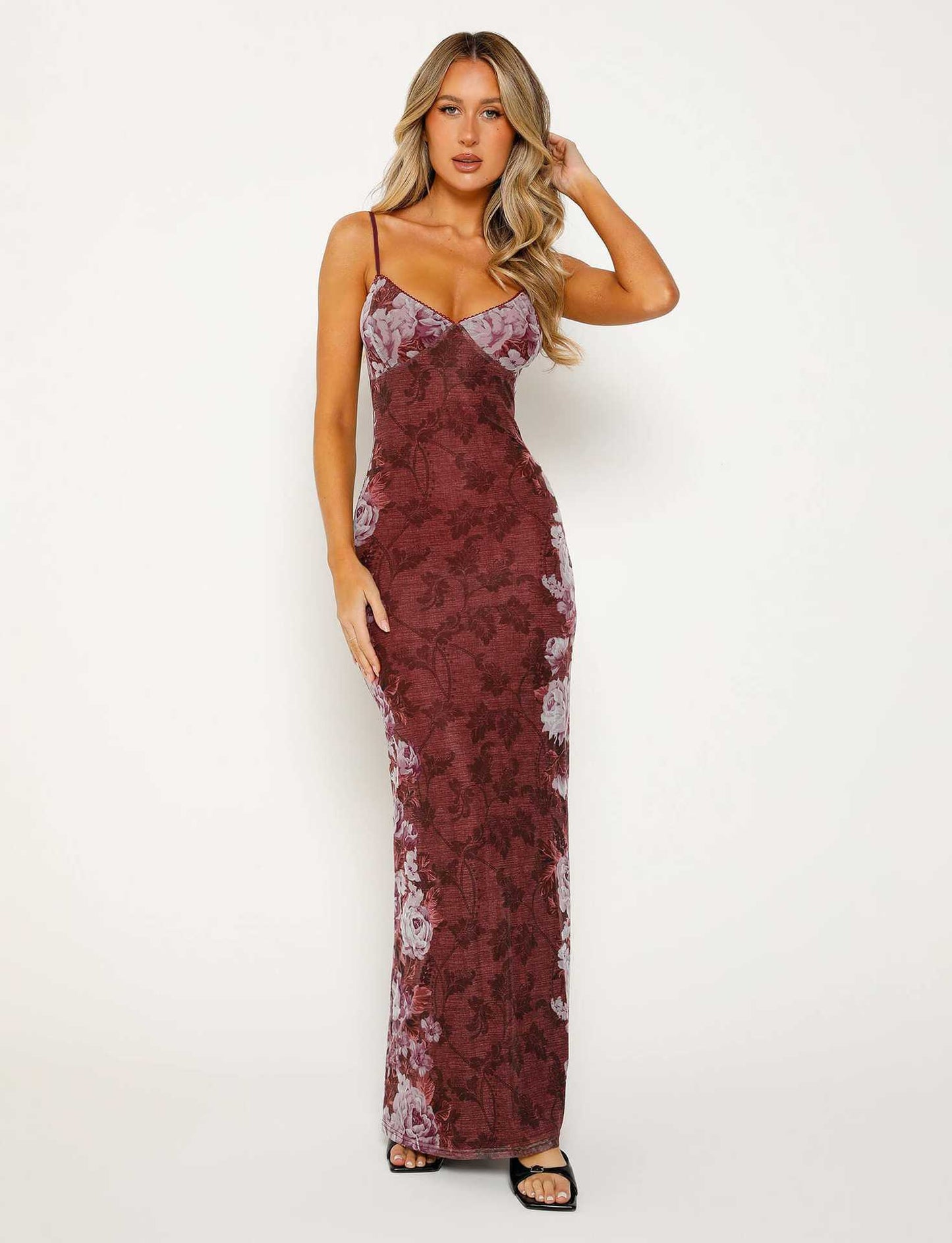 Robe nuisette à imprimé floral Y2K pour femme, jupe à bretelles d'été, robe longue de plage, vacances - KaoKao