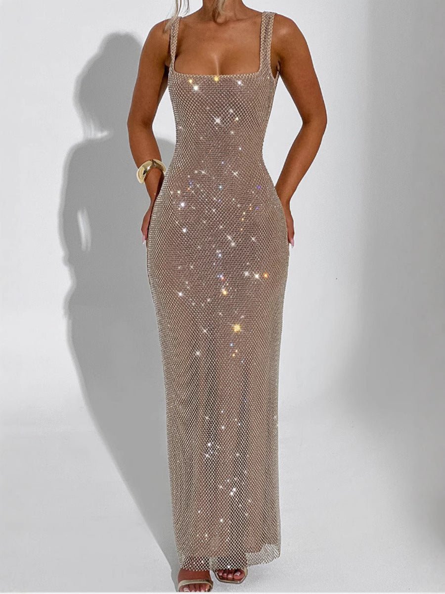 Robe sexy à bretelles doubles et paillettes en résille - KaoKao