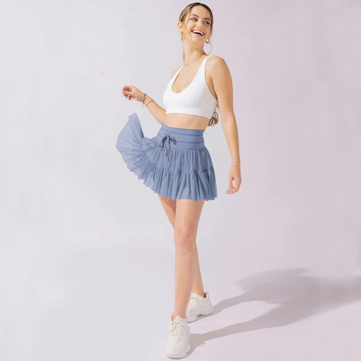 Robe taille haute à lacets, jupe de sport avec pantalon de sécurité anti - exposition, jupe plissée à la mode d'été, vêtements pour femmes - KaoKao