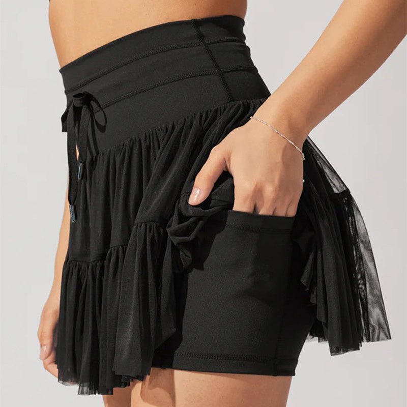 Robe taille haute à lacets, jupe de sport avec pantalon de sécurité anti - exposition, jupe plissée à la mode d'été, vêtements pour femmes - KaoKao