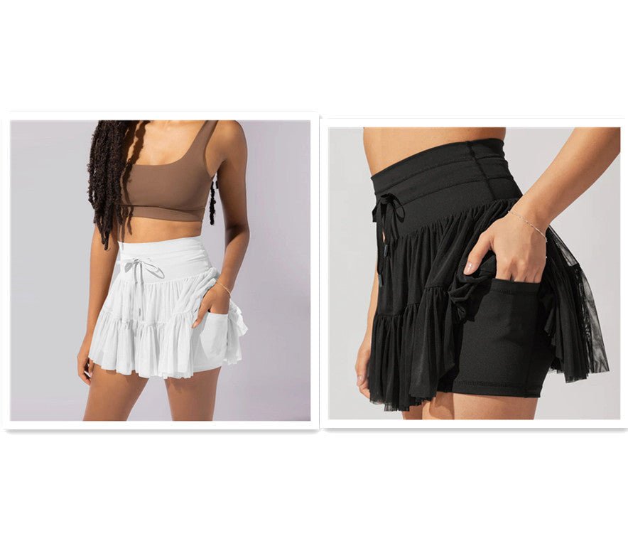 Robe taille haute à lacets, jupe de sport avec pantalon de sécurité anti - exposition, jupe plissée à la mode d'été, vêtements pour femmes - KaoKao