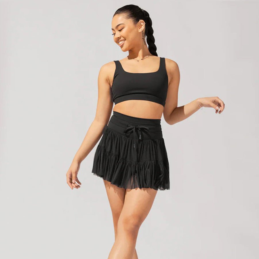 Robe taille haute à lacets, jupe de sport avec pantalon de sécurité anti - exposition, jupe plissée à la mode d'été, vêtements pour femmes - KaoKao
