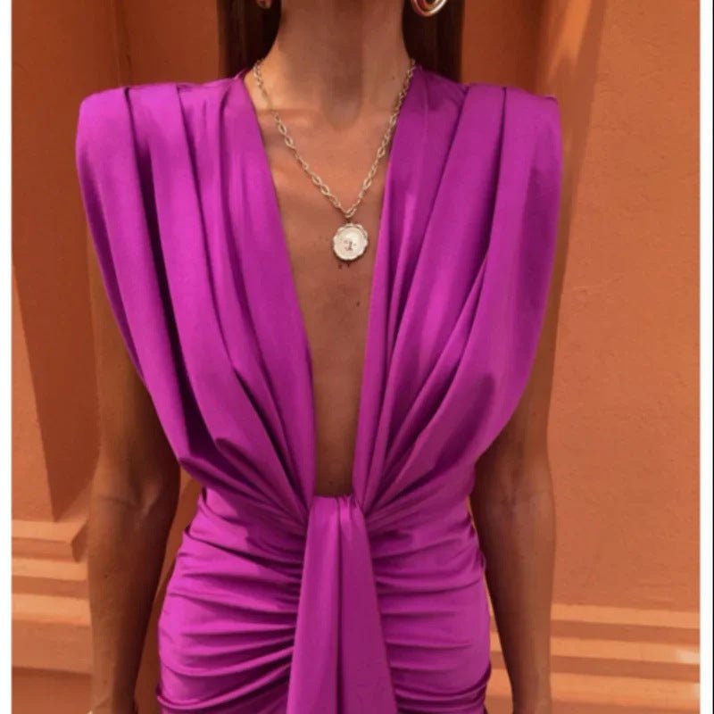 Robe taille haute en dentelle de couleur unie à col en V - KaoKao