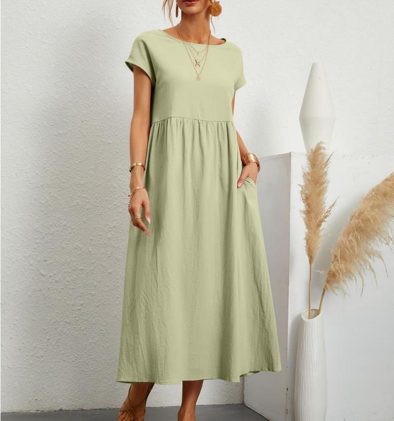 Robe unie sans manches en coton et lin avec poches amples - KaoKao