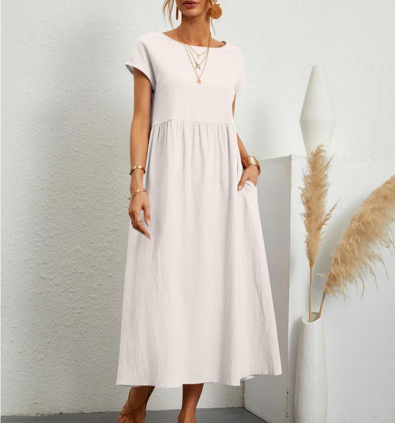 Robe unie sans manches en coton et lin avec poches amples - KaoKao