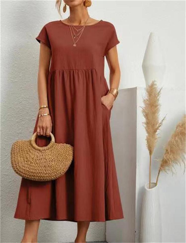 Robe unie sans manches en coton et lin avec poches amples - KaoKao