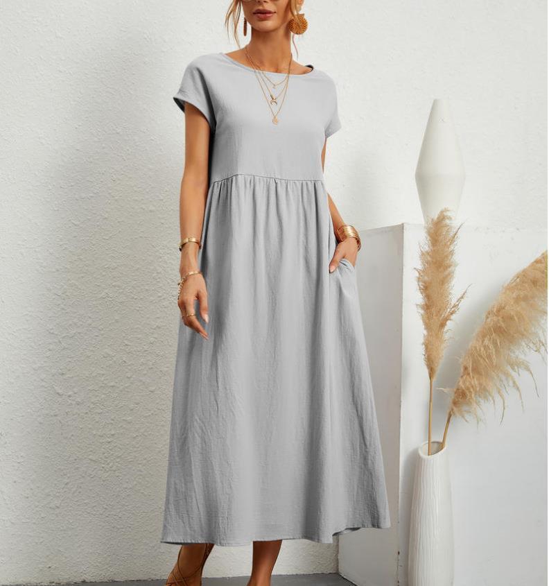 Robe unie sans manches en coton et lin avec poches amples - KaoKao