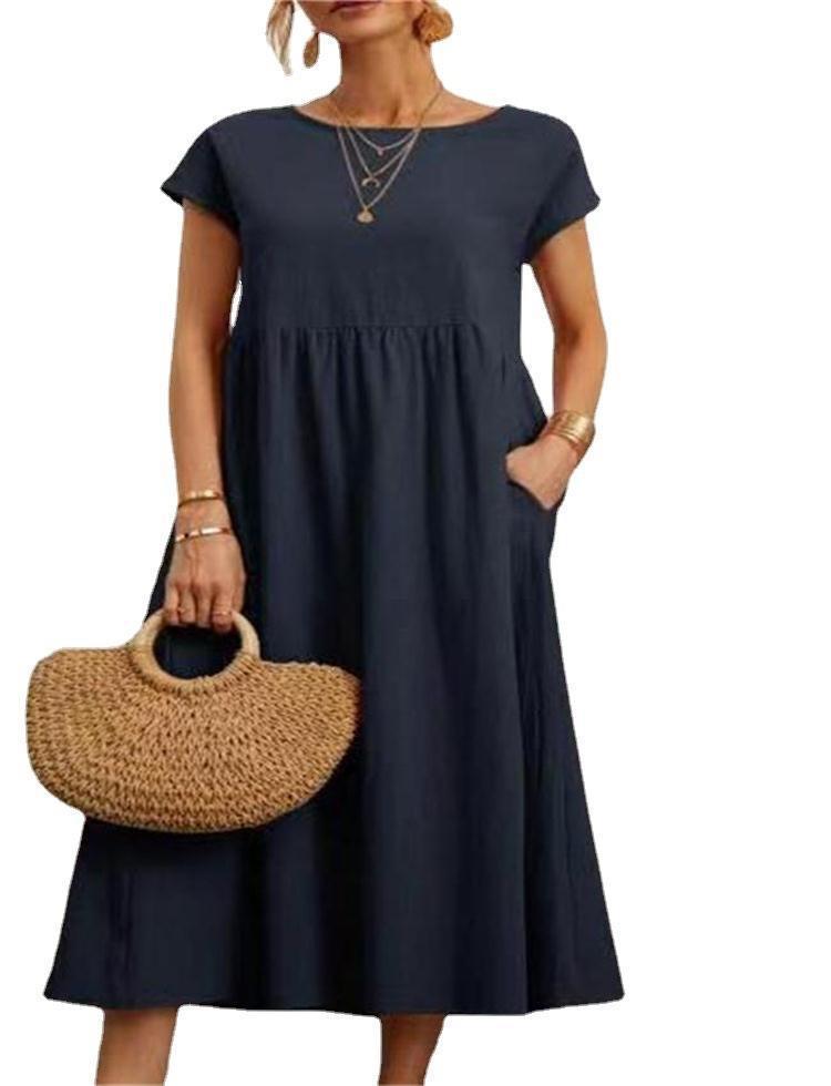 Robe unie sans manches en coton et lin avec poches amples - KaoKao