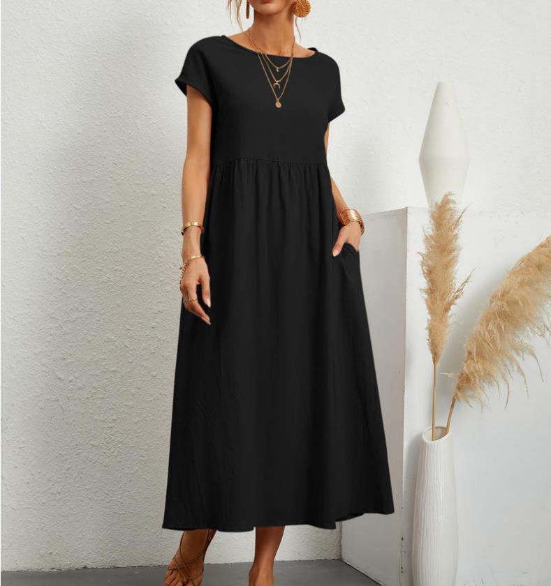 Robe unie sans manches en coton et lin avec poches amples - KaoKao