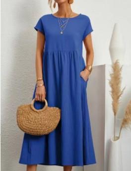 Robe unie sans manches en coton et lin avec poches amples - KaoKao