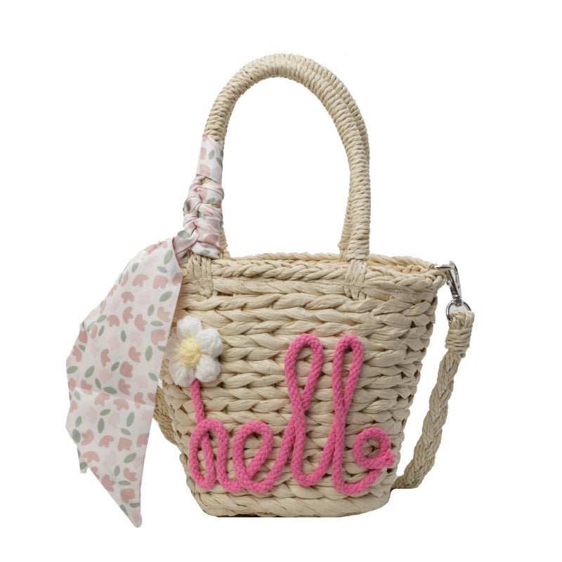 Sac à main tissé pour femme, sac à bandoulière en paille avec lettres tendance - KaoKao