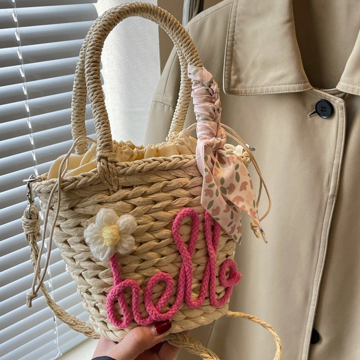 Sac à main tissé pour femme, sac à bandoulière en paille avec lettres tendance - KaoKao