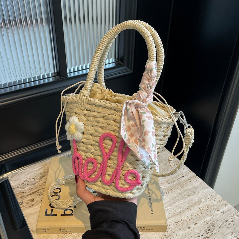 Sac à main tissé pour femme, sac à bandoulière en paille avec lettres tendance - KaoKao