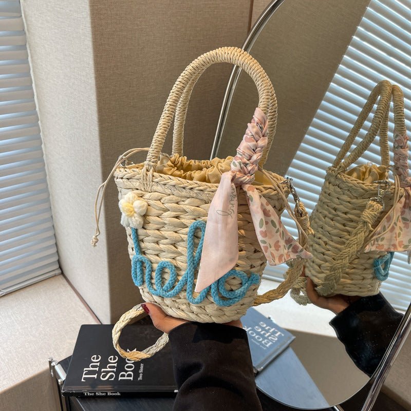 Sac à main tissé pour femme, sac à bandoulière en paille avec lettres tendance - KaoKao