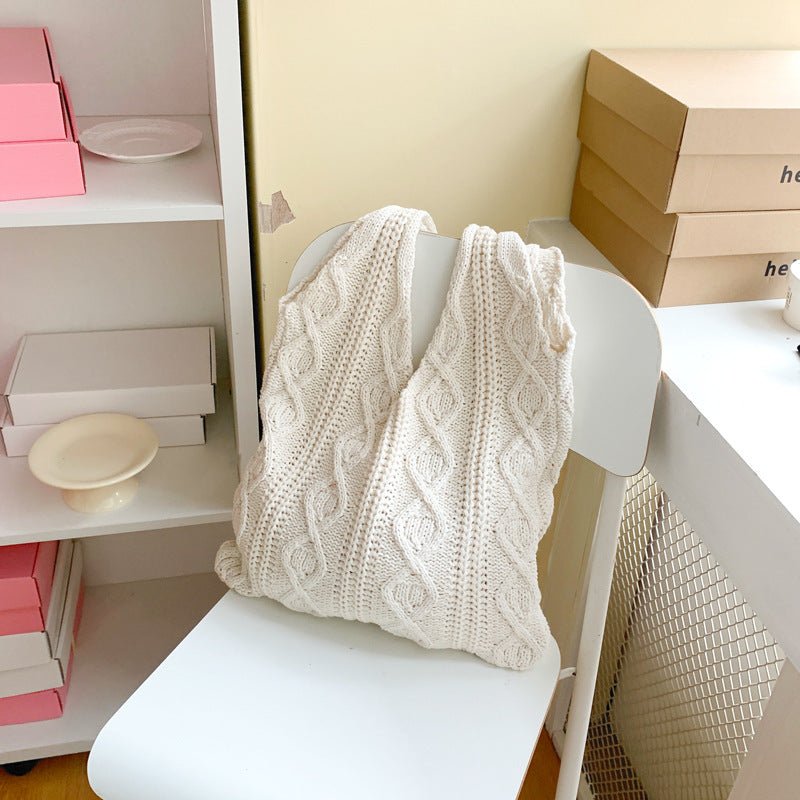 Sac fourre - tout portable en laine tricotée creuse rétro - KaoKao