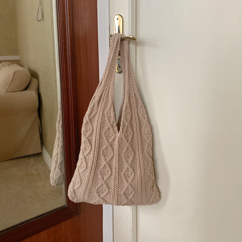 Sac fourre - tout portable en laine tricotée creuse rétro - KaoKao