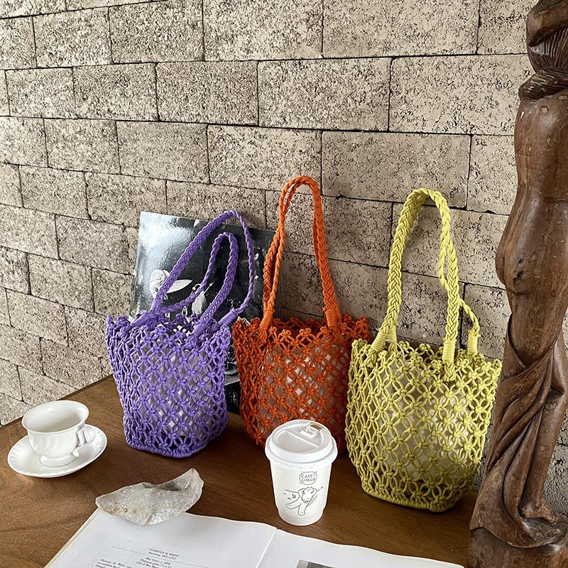 Sac seau rétro en paille tissée décontractée pour les vacances - KaoKao