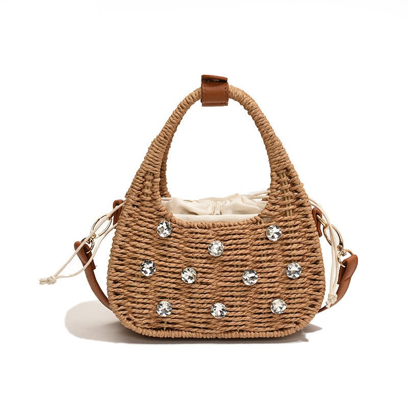 Sac tissé pour femme, sac messager portable à bandoulière avec strass - KaoKao