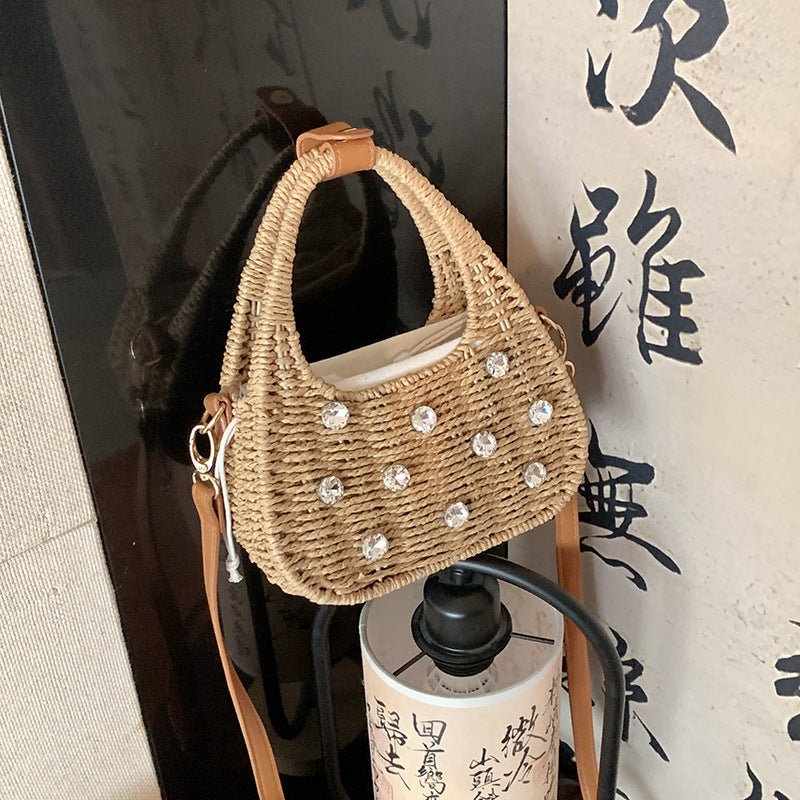 Sac tissé pour femme, sac messager portable à bandoulière avec strass - KaoKao