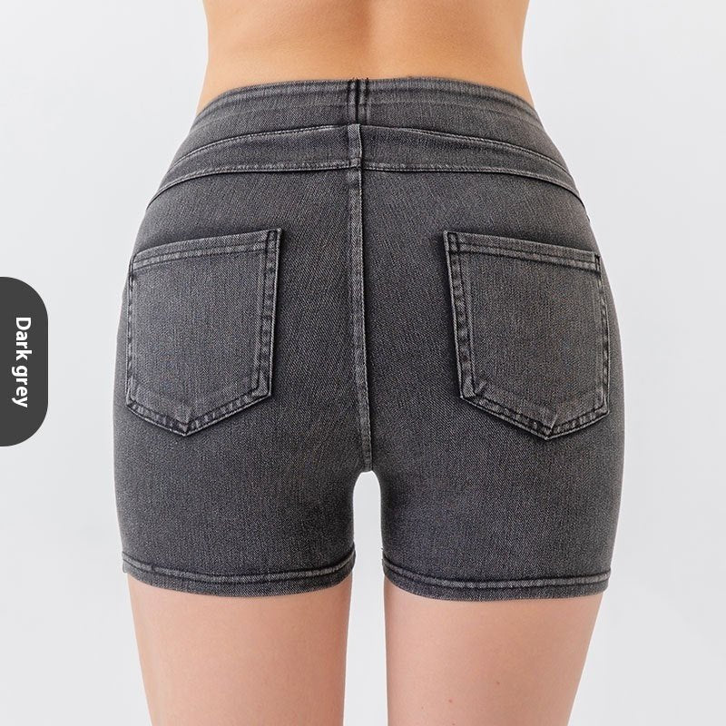 Short de yoga taille haute en jean pour femme, short de sport élastique et de fitness - KaoKao