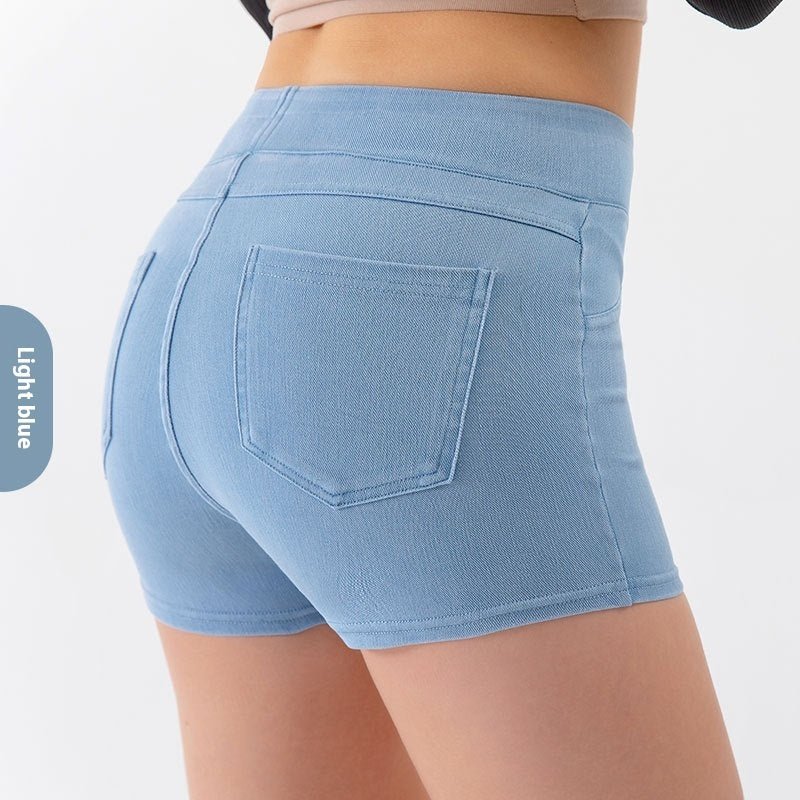 Short de yoga taille haute en jean pour femme, short de sport élastique et de fitness - KaoKao