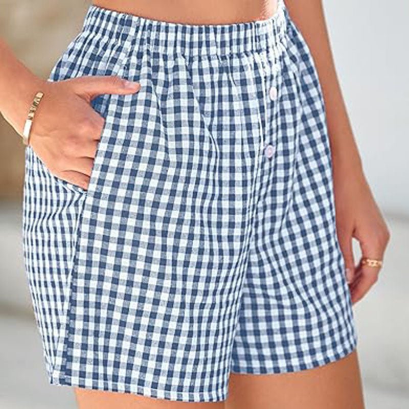 Short décontracté à carreaux taille haute pour femme - KaoKao