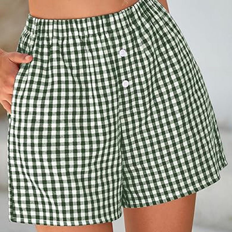 Short décontracté à carreaux taille haute pour femme - KaoKao