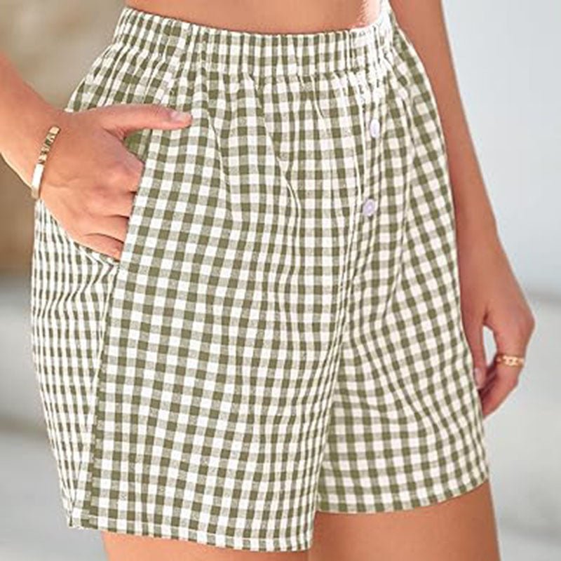 Short décontracté à carreaux taille haute pour femme - KaoKao
