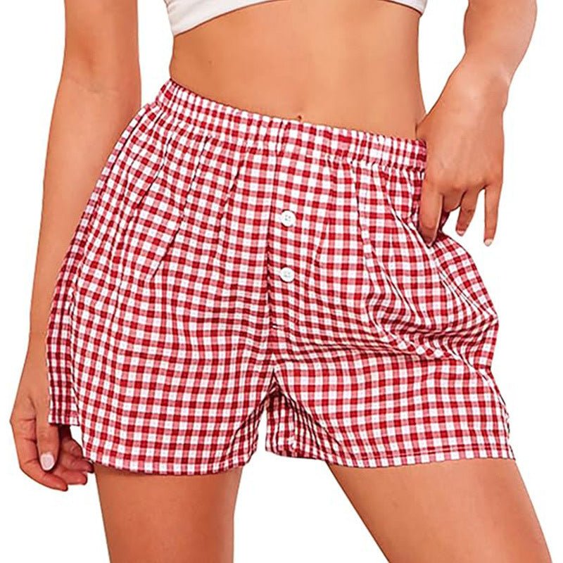 Short décontracté à carreaux taille haute pour femme - KaoKao
