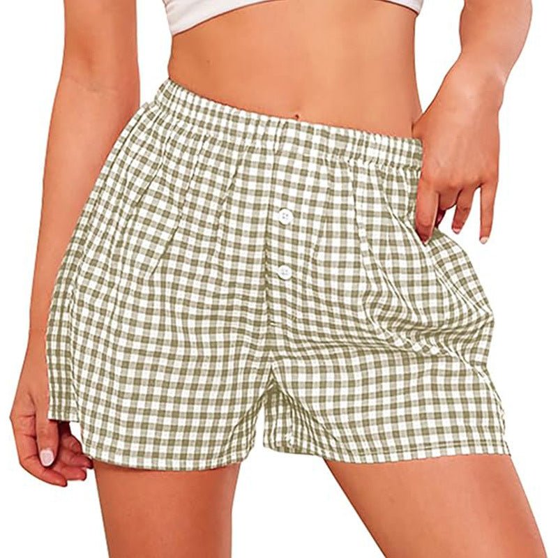 Short décontracté à carreaux taille haute pour femme - KaoKao