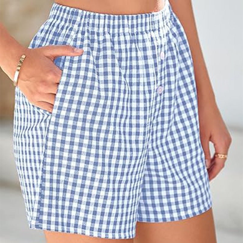 Short décontracté à carreaux taille haute pour femme - KaoKao