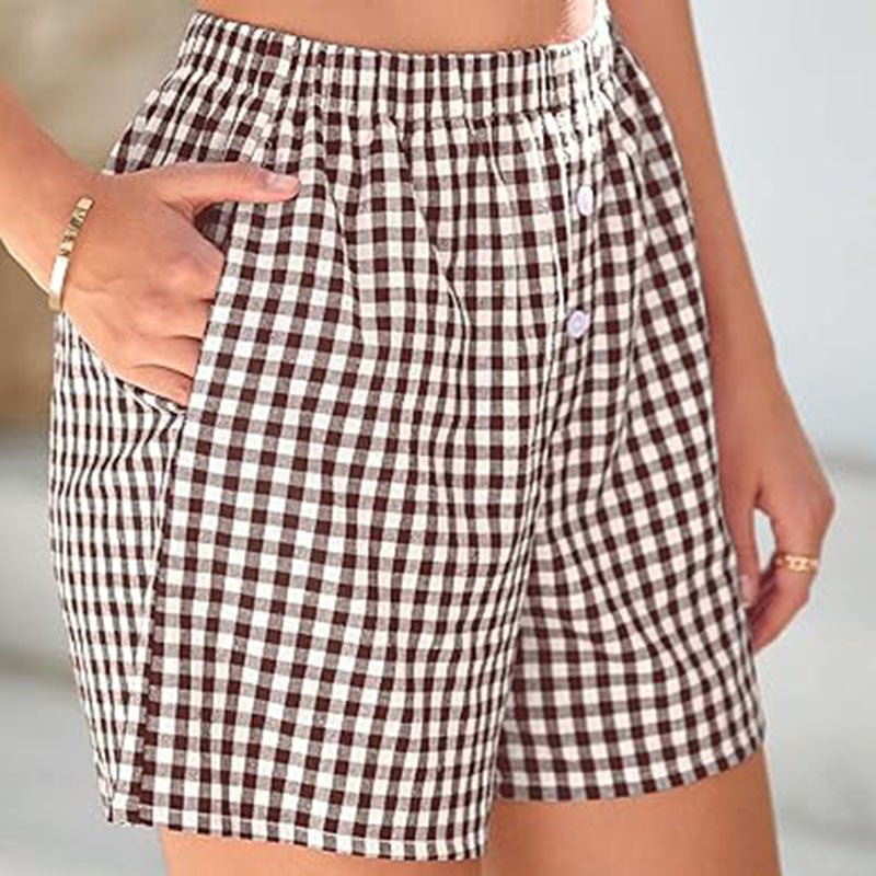 Short décontracté à carreaux taille haute pour femme - KaoKao