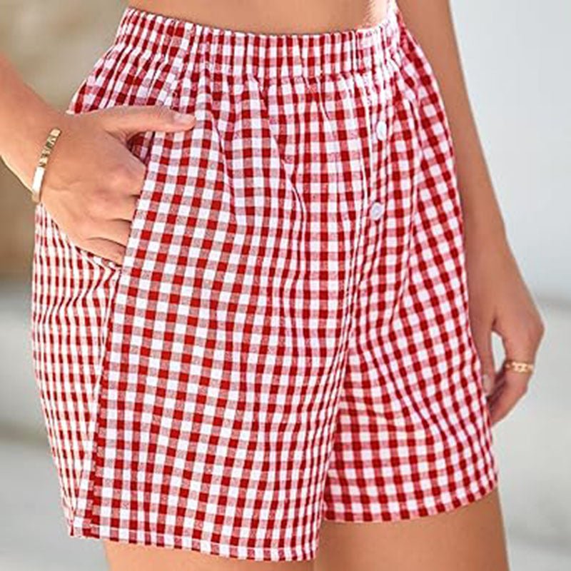 Short décontracté à carreaux taille haute pour femme - KaoKao