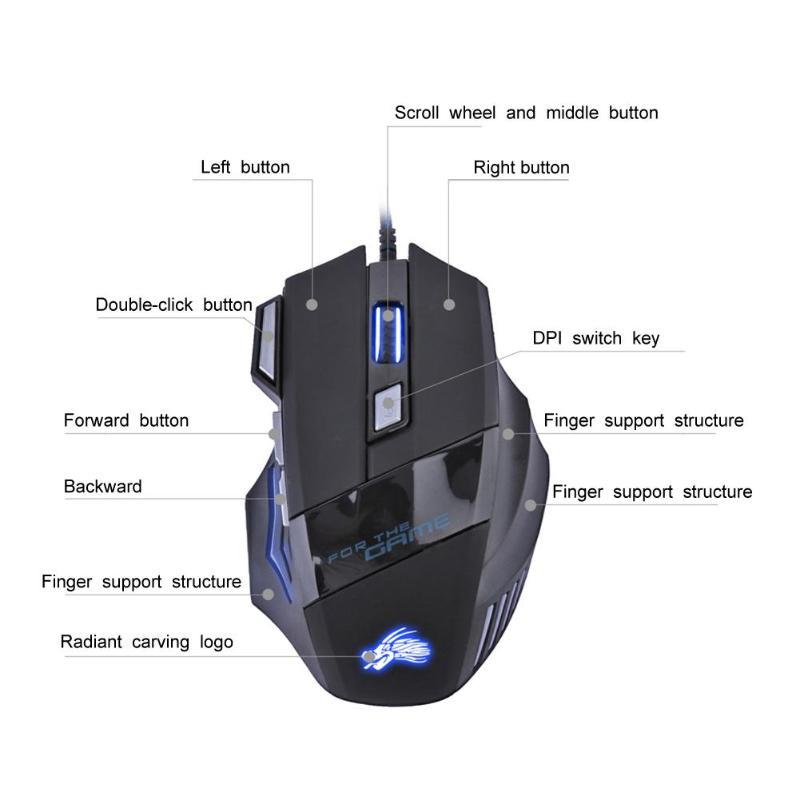 Souris de jeu filaire 5500 DPI 7 couleurs LED rétroéclairage souris optique Gamer USB 7 boutons PC Gamer ordinateur portable souris de bureau - KaoKao