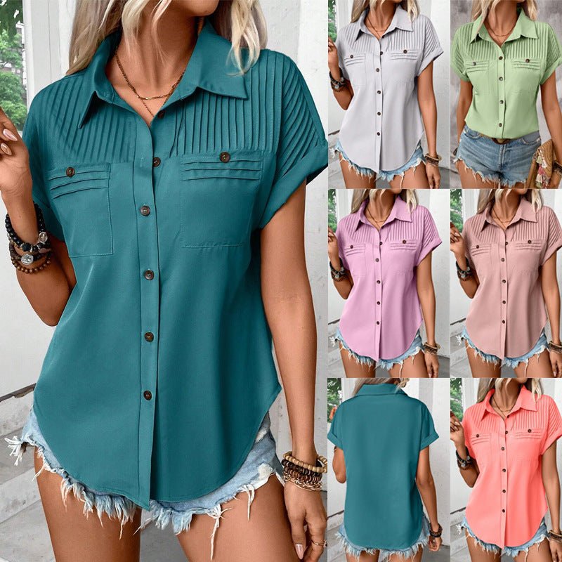 T-shirt à manches courtes et poches plissées pour femme - KaoKao