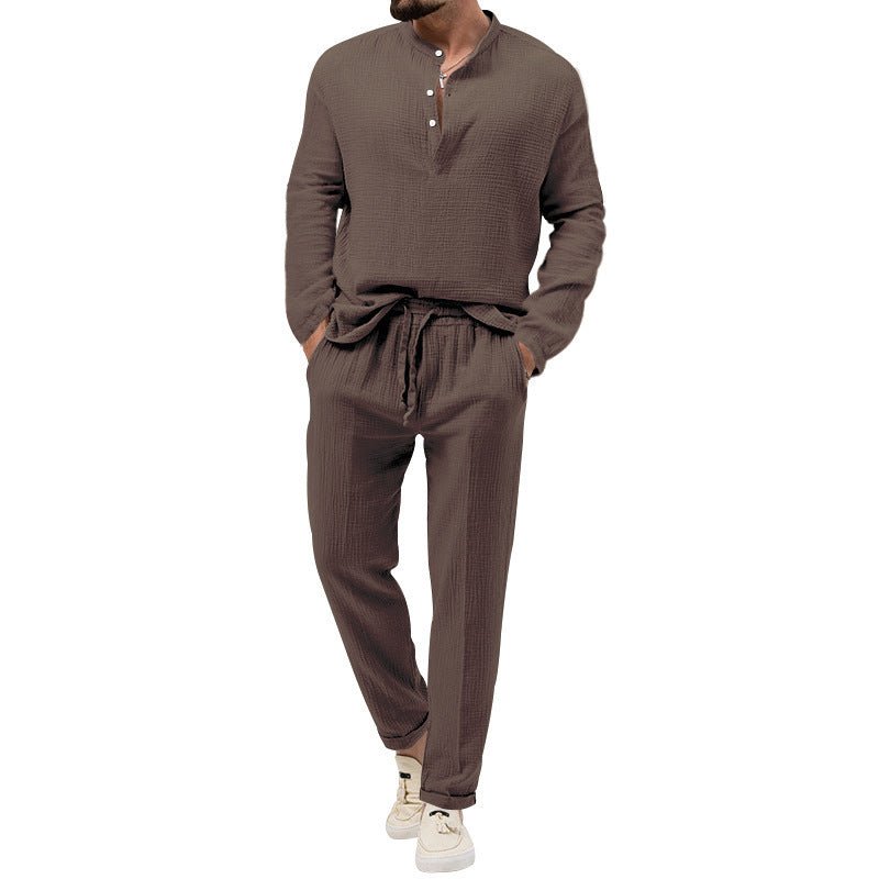 T-shirt décontracté de couleur unie, chemise à manches longues, pantalon, costume - KaoKao