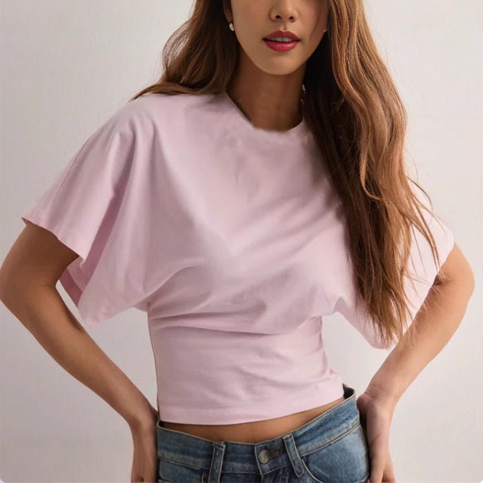 T-shirt d'été à manches chauve - souris et col rond pour femme - KaoKao