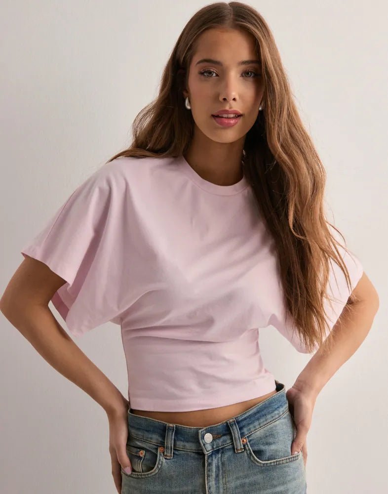 T-shirt d'été à manches chauve - souris et col rond pour femme - KaoKao