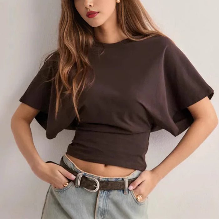 T-shirt d'été à manches chauve - souris et col rond pour femme - KaoKao