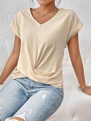T-shirt d'été à manches courtes et nœud irrégulier pour femme - KaoKao