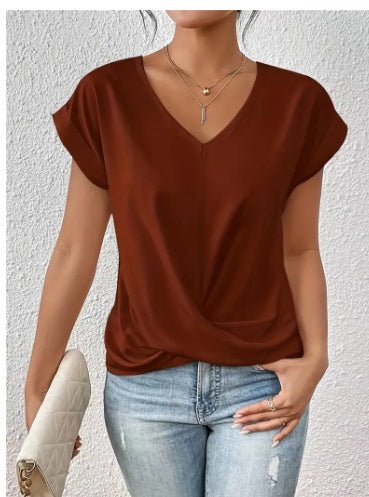 T-shirt d'été à manches courtes et nœud irrégulier pour femme - KaoKao