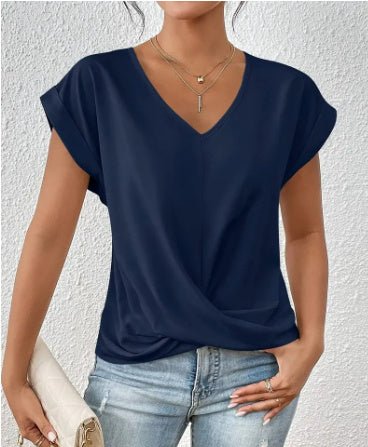 T-shirt d'été à manches courtes et nœud irrégulier pour femme - KaoKao