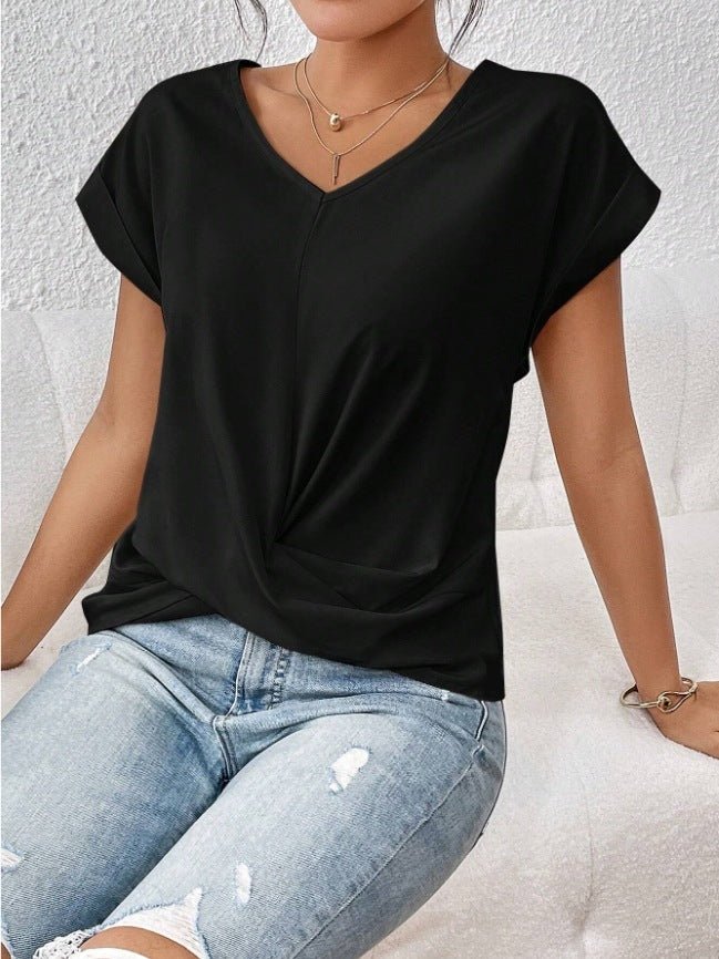 T-shirt d'été à manches courtes et nœud irrégulier pour femme - KaoKao