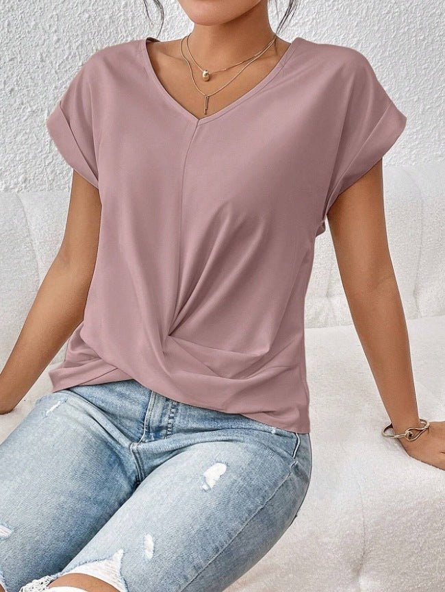 T-shirt d'été à manches courtes et nœud irrégulier pour femme - KaoKao