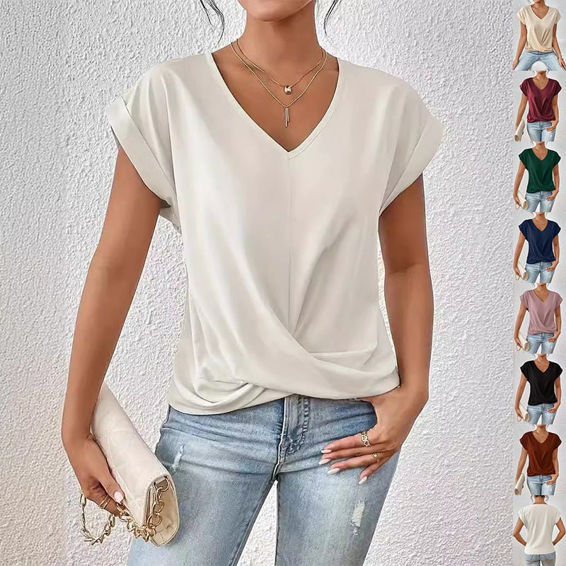 T-shirt d'été à manches courtes et nœud irrégulier pour femme - KaoKao
